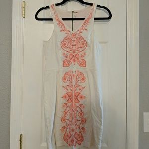 Free People white dress with hot pink embroidery